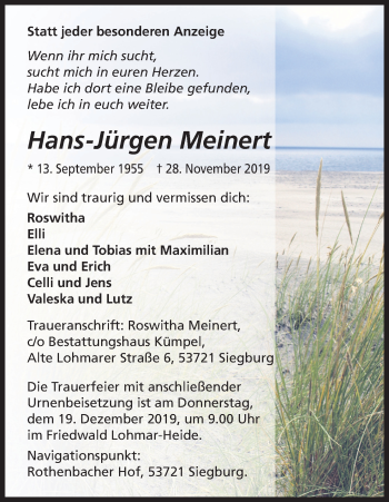 Anzeige von Hans-Jürgen Meinert von Kölner Stadt-Anzeiger / Kölnische Rundschau / Express
