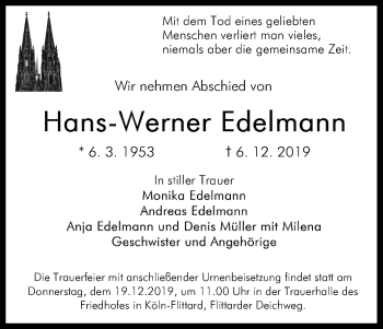 Anzeige von Hans-Werner Edelmann von Kölner Stadt-Anzeiger / Kölnische Rundschau / Express