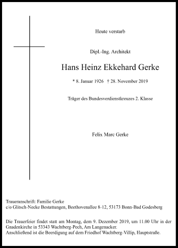 Anzeige von Hans Heinz Ekkehard Gerke von Kölner Stadt-Anzeiger / Kölnische Rundschau / Express