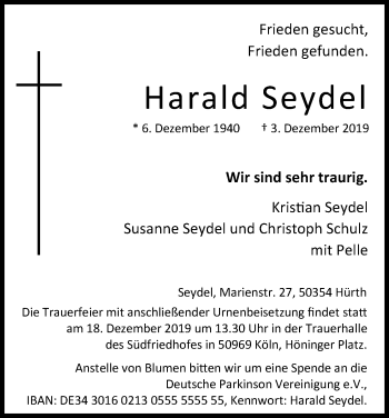 Anzeige von Harald Seydel von Kölner Stadt-Anzeiger / Kölnische Rundschau / Express