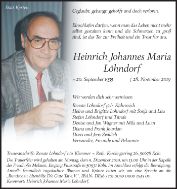 Anzeige von Heinrich Johannes Maria Löhndorf von Kölner Stadt-Anzeiger / Kölnische Rundschau / Express