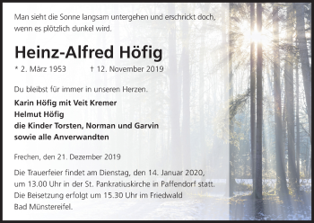 Anzeige von Heinz-Alfred Höfig von Kölner Stadt-Anzeiger / Kölnische Rundschau / Express