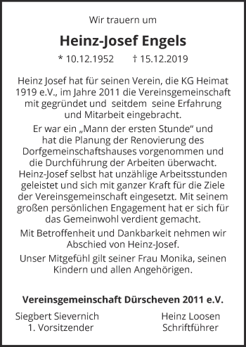 Anzeige von Heinz-Josef Engels von  Blickpunkt Euskirchen 
