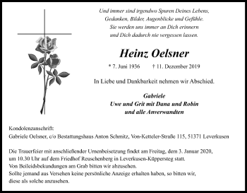 Anzeige von Heinz Oelsner von Kölner Stadt-Anzeiger / Kölnische Rundschau / Express