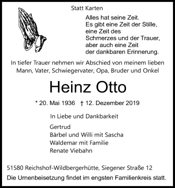 Anzeige von Heinz Otto von Kölner Stadt-Anzeiger / Kölnische Rundschau / Express