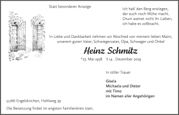 Anzeige von Heinz Schmitz von  Anzeigen Echo 