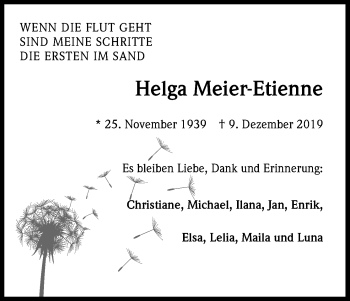 Anzeige von Helga Meier-Etienne von Kölner Stadt-Anzeiger / Kölnische Rundschau / Express