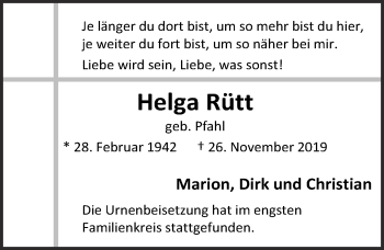 Anzeige von Helga Rütt von  Blickpunkt Euskirchen 
