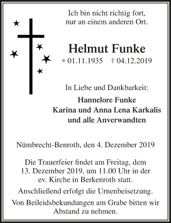 Anzeige von Helmut Funke von  Lokalanzeiger 