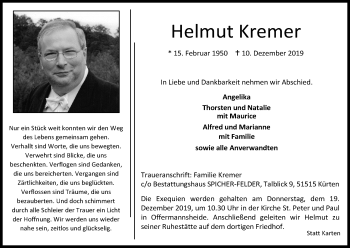 Anzeige von Helmut Kremer von Kölner Stadt-Anzeiger / Kölnische Rundschau / Express