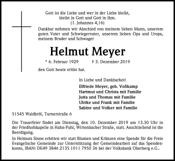Anzeige von Helmut Meyer von Kölner Stadt-Anzeiger / Kölnische Rundschau / Express