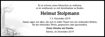 Anzeige von Helmut Stolpmann von Kölner Stadt-Anzeiger / Kölnische Rundschau / Express