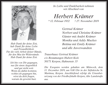 Anzeige von Herbert Krämer von  Werbepost 