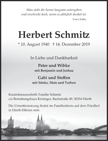 Anzeige von Herbert Schmitz von  Wochenende 