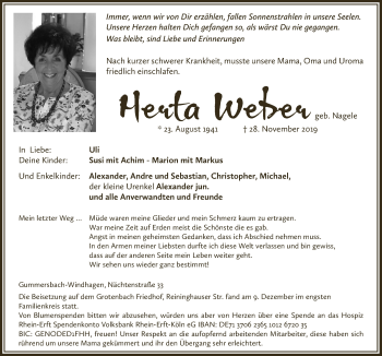 Anzeige von Herta Weber von  Anzeigen Echo 
