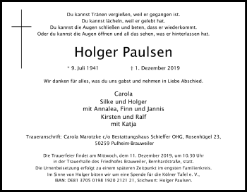 Anzeige von Holger Paulsen von Kölner Stadt-Anzeiger / Kölnische Rundschau / Express