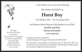 Anzeige von Horst Boy von  Wochenende 