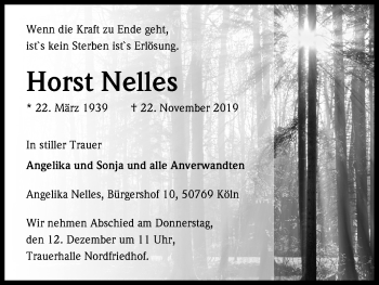 Anzeige von Horst Nelles von Kölner Stadt-Anzeiger / Kölnische Rundschau / Express
