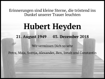 Anzeige von Hubert Heyden von Kölner Stadt-Anzeiger / Kölnische Rundschau / Express