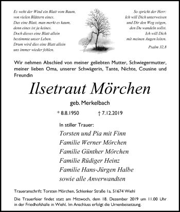 Anzeige von Ilsetraut Mörchen von  Anzeigen Echo 