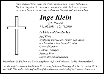 Anzeige von Inge Klein von  Anzeigen Echo 