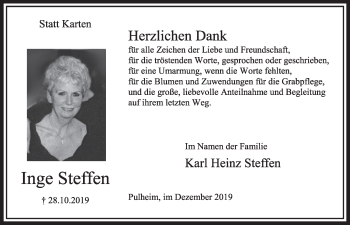 Anzeige von Inge Steffen von  Sonntags-Post 