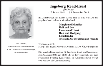 Anzeige von Ingeborg Read-Faust von  Werbepost 