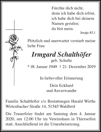 Anzeige von Irmgard Schalthöfer von  Lokalanzeiger 