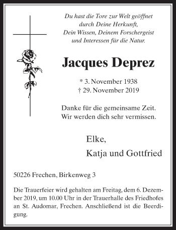 Anzeige von Jacques Deprez von  Wochenende 