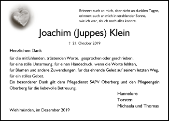 Anzeige von Joachim Juppes Klein von  Anzeigen Echo 