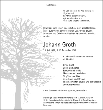 Anzeige von Johann Groth von Kölner Stadt-Anzeiger / Kölnische Rundschau / Express