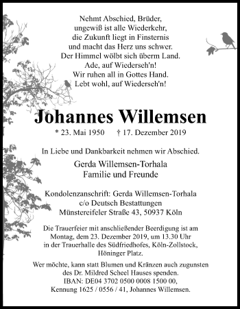 Anzeige von Johannes Willemsen von Kölner Stadt-Anzeiger / Kölnische Rundschau / Express