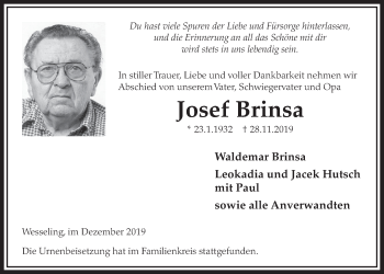 Anzeige von Josef Brinsa von  Schlossbote/Werbekurier 