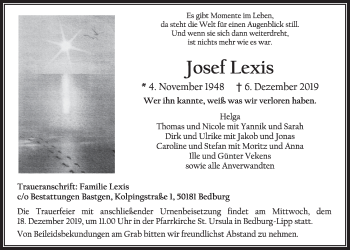 Anzeige von Josef Lexis von  Sonntags-Post 