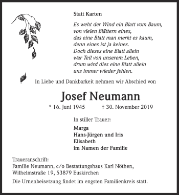 Anzeige von Josef Neumann von  Blickpunkt Euskirchen 