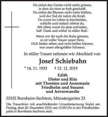 Anzeige von Josef Schiebahn von  Schlossbote/Werbekurier 