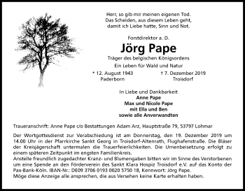 Anzeige von Jörg Pape von Kölner Stadt-Anzeiger / Kölnische Rundschau / Express
