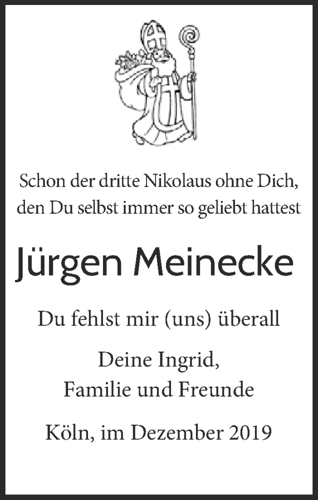  Traueranzeige für Jürgen Meinecke vom 04.12.2019 aus  Kölner Wochenspiegel 