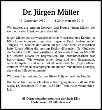 Anzeige von Jürgen Müller von Kölner Stadt-Anzeiger / Kölnische Rundschau / Express