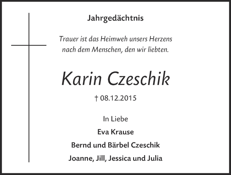 Traueranzeige für Karin Czeschik vom 07.12.2019 aus  Blickpunkt Euskirchen  Sonntags-Post 