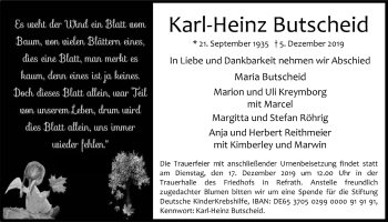 Anzeige von Karl-Heinz Butscheid von  Bergisches Handelsblatt 