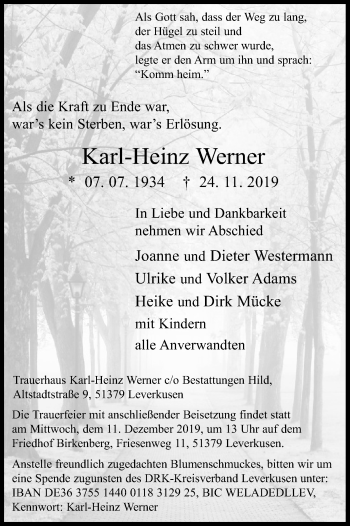 Anzeige von Karl-Heinz Werner von Kölner Stadt-Anzeiger / Kölnische Rundschau / Express