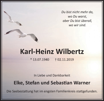 Anzeige von Karl-Heinz Wilbertz von  Schlossbote/Werbekurier 