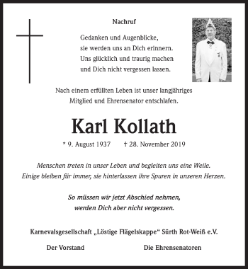 Anzeige von Karl Kollath von  Kölner Wochenspiegel 