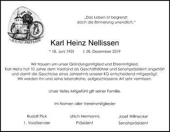 Anzeige von Karl Heinz Nellissen von Kölner Stadt-Anzeiger / Kölnische Rundschau / Express
