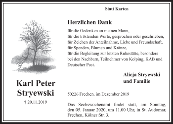 Anzeige von Karl Peter Stryewski von  Sonntags-Post 