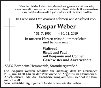 Anzeige von Kasper Weber von  Schlossbote/Werbekurier 