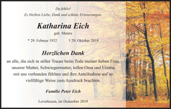 Anzeige von Katharina Eich von Kölner Stadt-Anzeiger / Kölnische Rundschau / Express