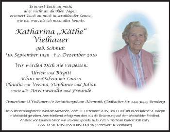 Anzeige von Katharina Vielhauer von Kölner Stadt-Anzeiger / Kölnische Rundschau / Express