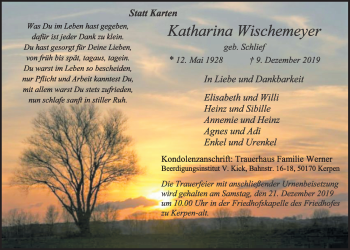 Anzeige von Katharina Wischemeyer von  Sonntags-Post 